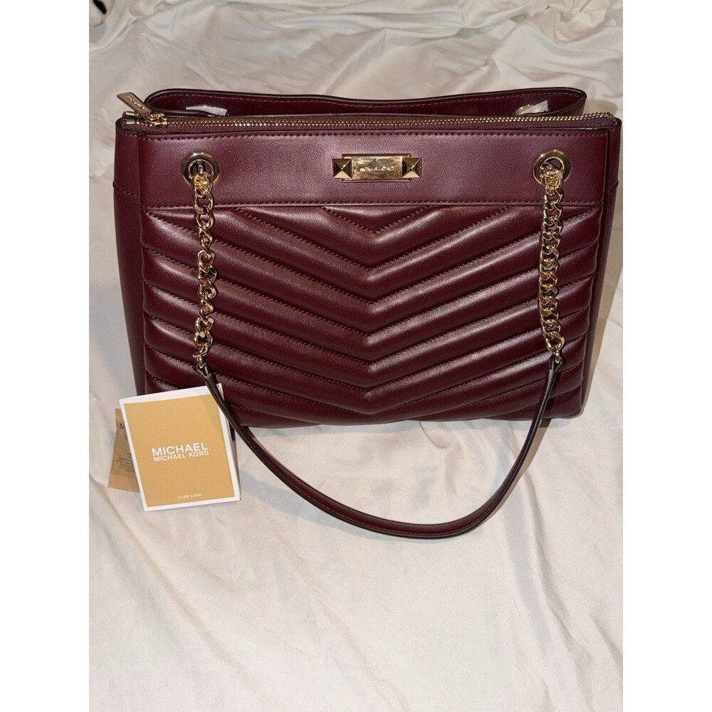 Michael Kors Quilted Shoulder Bag Red Leather Gold Chain Designer Purse MK NWT